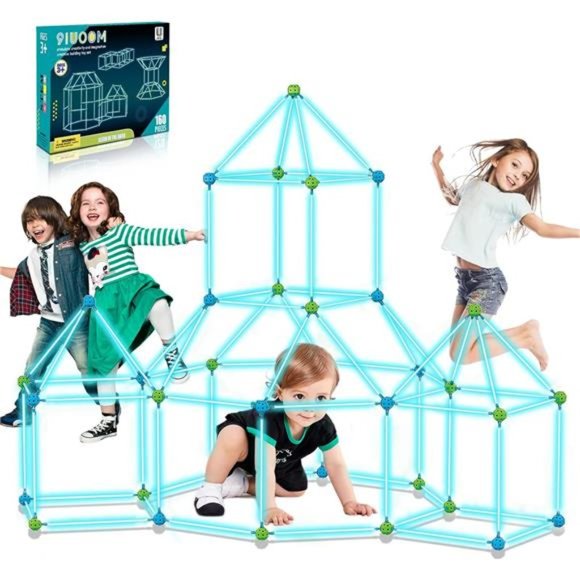 Fort Building Kit for Kids 160 Pieces Glow in The Dark Air Forts Builder - Picture 1 of 6